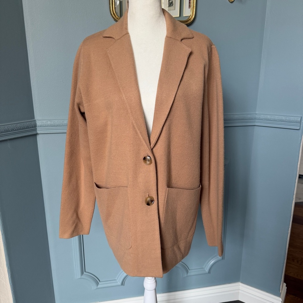 Ann Taylor tan knit blazer sweater cardigan